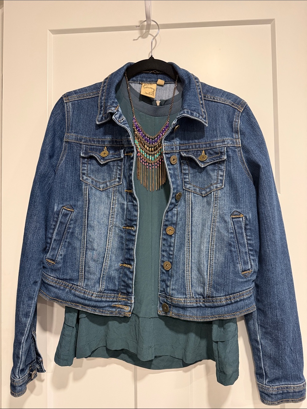 Jou Jou Denim Jacket Women’s Blue Jean Jacket Fitted Button Front